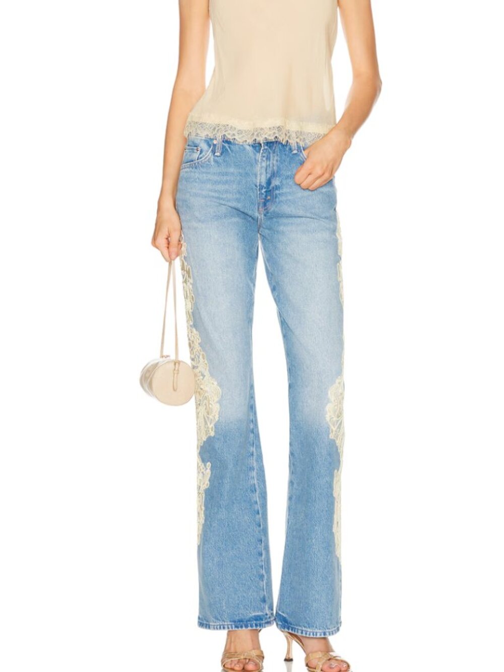 MOTHER The Chomp Heel Jeans Wish Bone Floral Embroidered Size 23